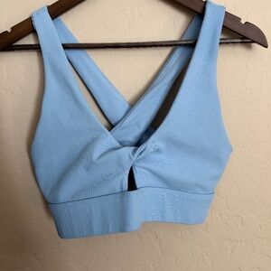 Blue Ribbed Cross-Back Sports Bra Gymshark